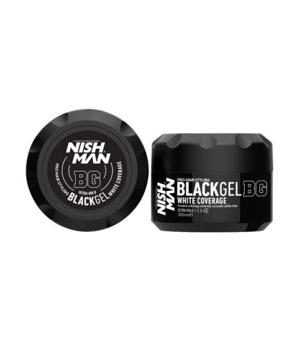 Nishman Ultra Hold Hair Styling Black Gel – White Coverage